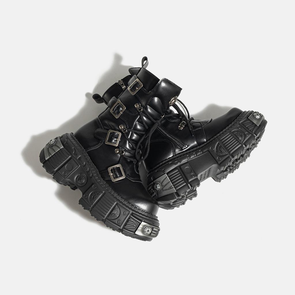 Metal Platform Middle Tube   New Dark Punk Increased Lace-up Female Zipper Girl Motorcycle Boots Women