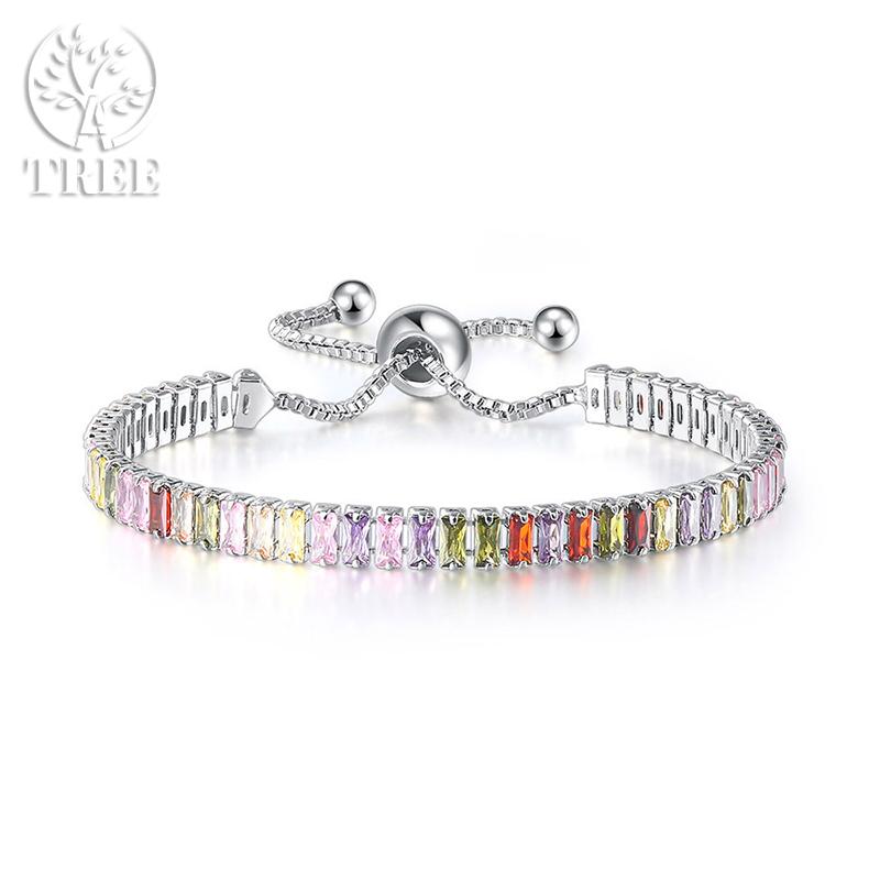 Edele 925 Sterling Zilveren Armband Ketting Luxe Kleur Kristal Hand Sieraden Voor Vrouwen Charme Bruiloft Cadeau Feest 18cm