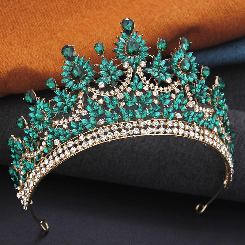Elegant High Opal Pink Crown Royal Queen Tiaras and Crowns Wedding Hair Jewelry Party Prom Diadem Pageant Headdress Bridal