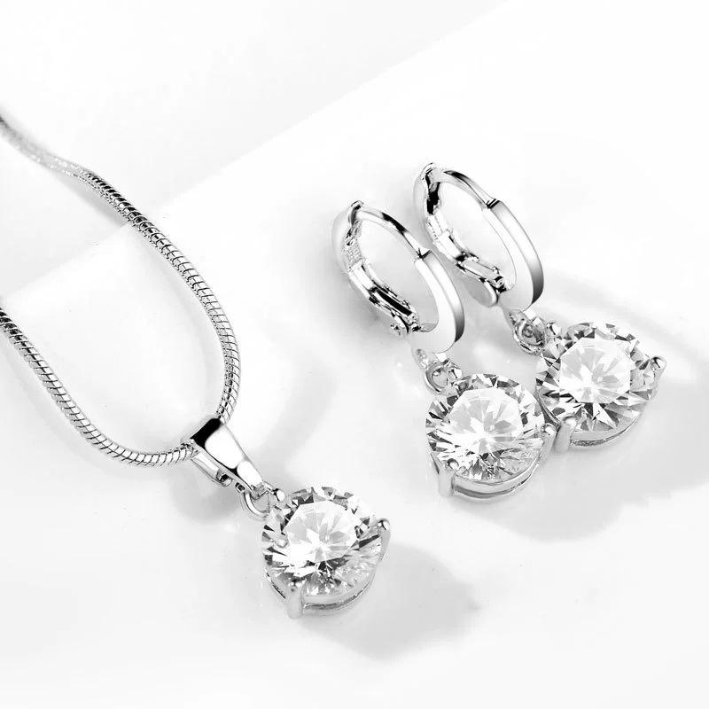 Minimalist Fashion Round Multicolor Zircon Necklace And Earring Set Elegant Women Jewelry