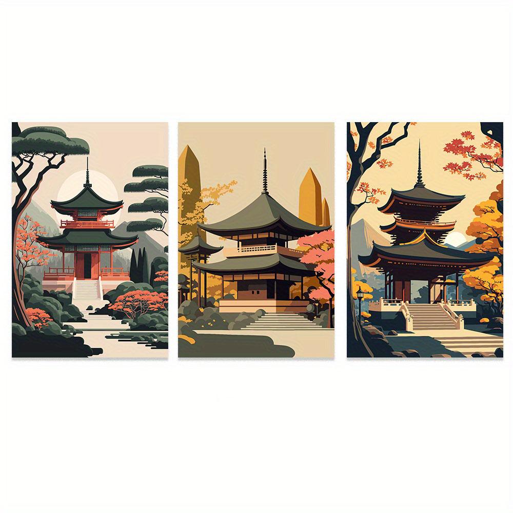Landscape Canvas Painting Black And Red Posters Vintage Ink Art Wall Prints For Living Room Home 3pcs Frameless Japanese Natural