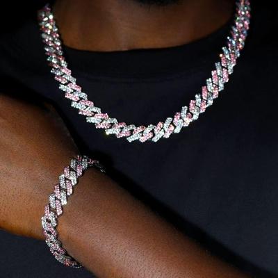 15mm Rhombus Cuban Chain Hip Hop Men's Necklace with Rhinestones - European & American Style