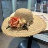 Handmade straw flower versatile sunshade sunscreen hat women's summer vacation seaside large brim breathable sun hat