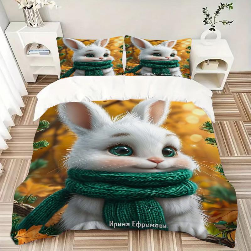 

3 шт. Аниме Зайчик Комплект постельного белья - Включает один пододеяльник и две наволочки (Нет ядра) - Праздничный подарок для декора спальни - Полиэстер - 135x200cm