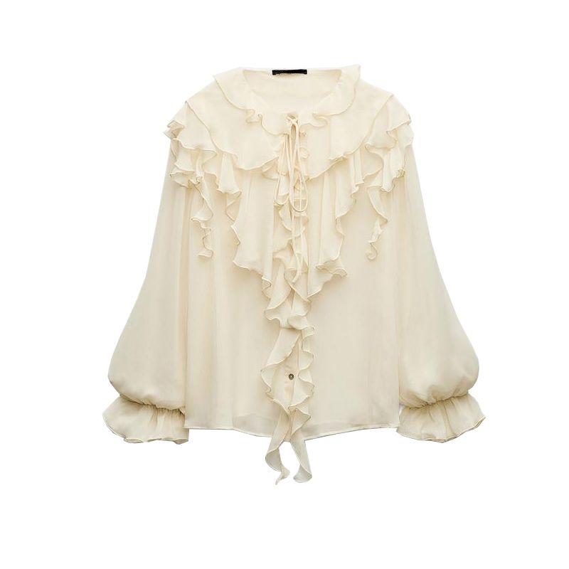 

Spring New Arrival Women s White French Style Sweet Gentle Bows Laminated Decoration Shirt 8857334 raw white L