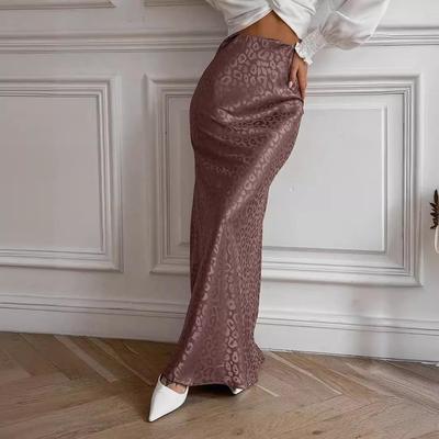 Women Long Leopard Print Ankel-Length Skirts High Waist