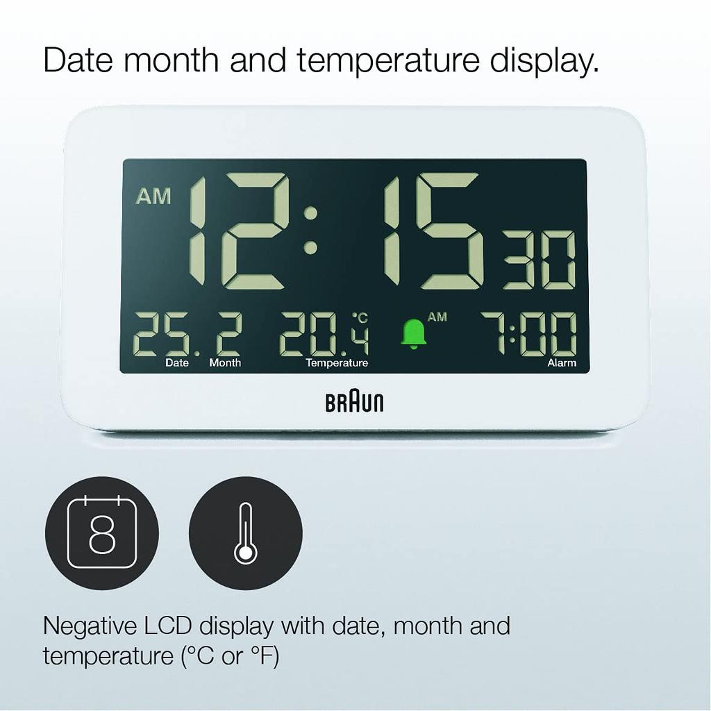 Bordklokke Digital vekkerklokke Hvit BC10W Digital Alarm Bordklokke Hvit Ekte importert produkt BRAUN/Brun