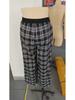 Retro Karo Bodenlange Weitbeinige Hose: Elastischer Bund, Vielseitig, Bequem, Gerades Bein, Lässiger Stil