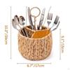 Wicker Flatware Organizer Water Hyacinth Cutlery Holder Multifunction Round Woven Portable Divided