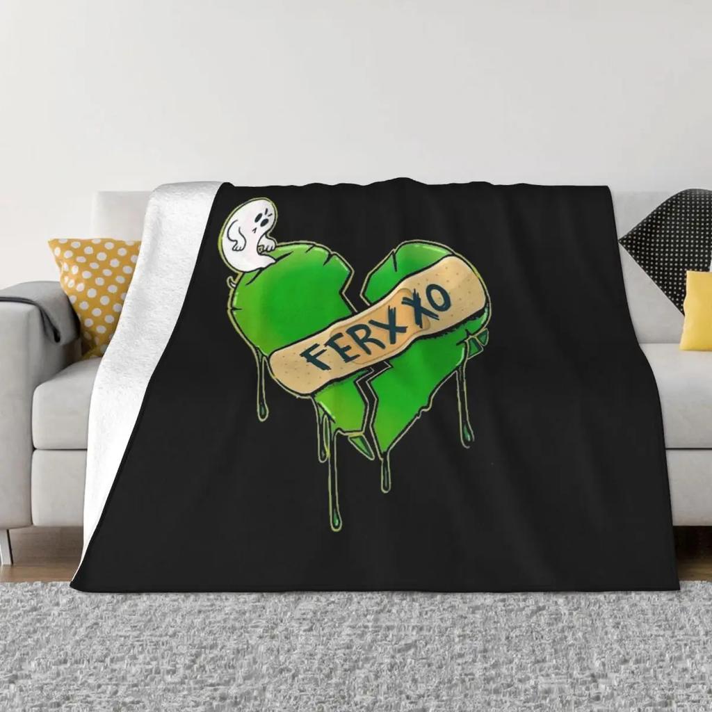 Broken Heart Feid Ferxxo Blanket Fleece Print Portable Warm Throw Blankets for Bed Bedroom Quilt