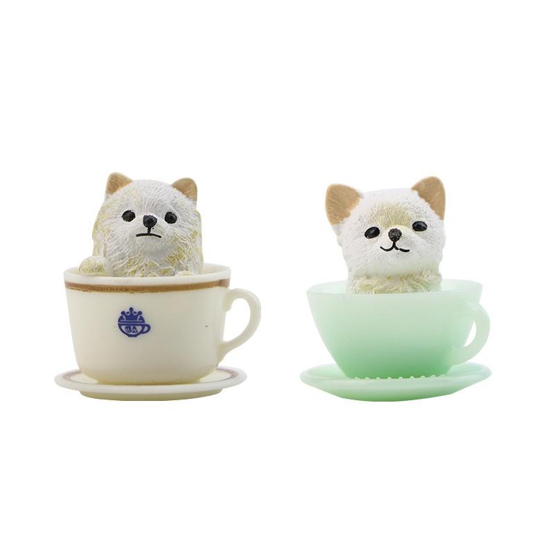 Cute Simulation Teacup Cat and Dog Mini Animal Miniature Landscape Decoration Garden Bonsai Decoration Gift Toy Cake decoration Figure