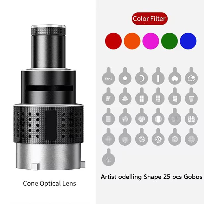 

Крепление Bowens Насадка-проектор Точечный свет Оптический снут Фотографический набор для COB монолайта Портреты 5 цветных фильтров 25 гобо