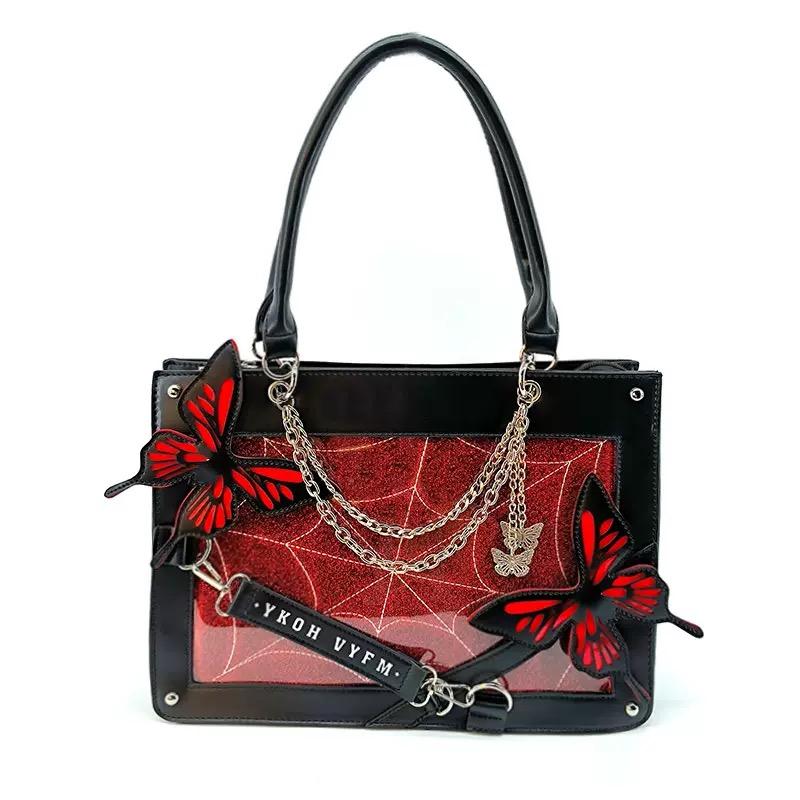 Butterfly Y2k Lolita Pain Handbags Transparent Harajuku Ita Bag Chain Gothic Shoulder Bag Girls Japanese Crossbody Bag For Women