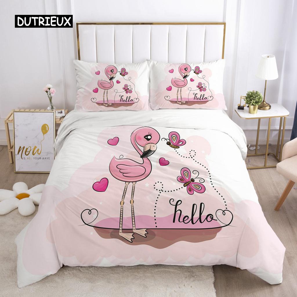Duvet Cover Girls Princess Cartoon White Bedding Set Cute Duvet Cover Set for Baby Kid Children Pink Swan Bedroom Decorations