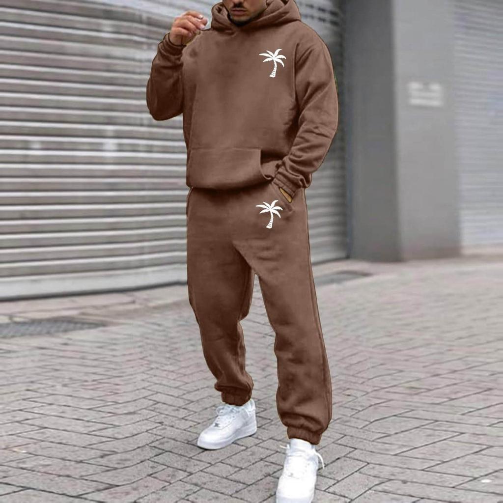 Herren Übergroßer Fleece Sportbekleidung Outdoor Lässig Locker Kapuzenpullover und Jogginghosen Set