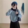 Contrasting color lapel sweater women's winter loose and gentle wind design sense unique knitted backing inner top thick