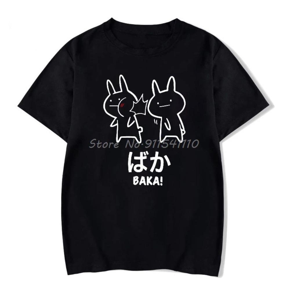 Baka Rabbit T-Shirt Sommer Damen Schwarz T-Shirt Harajuku Streetwear Herren Kleidung Anime Baumwollshirt Japanisch Freund Paar T-Shirt