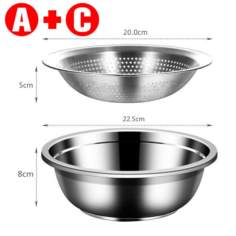 Thick Double Layer Drainage Basin German Style 304 Stainless Steel Basin Drain Basket Vegetable Washing and Rice Washing Basin