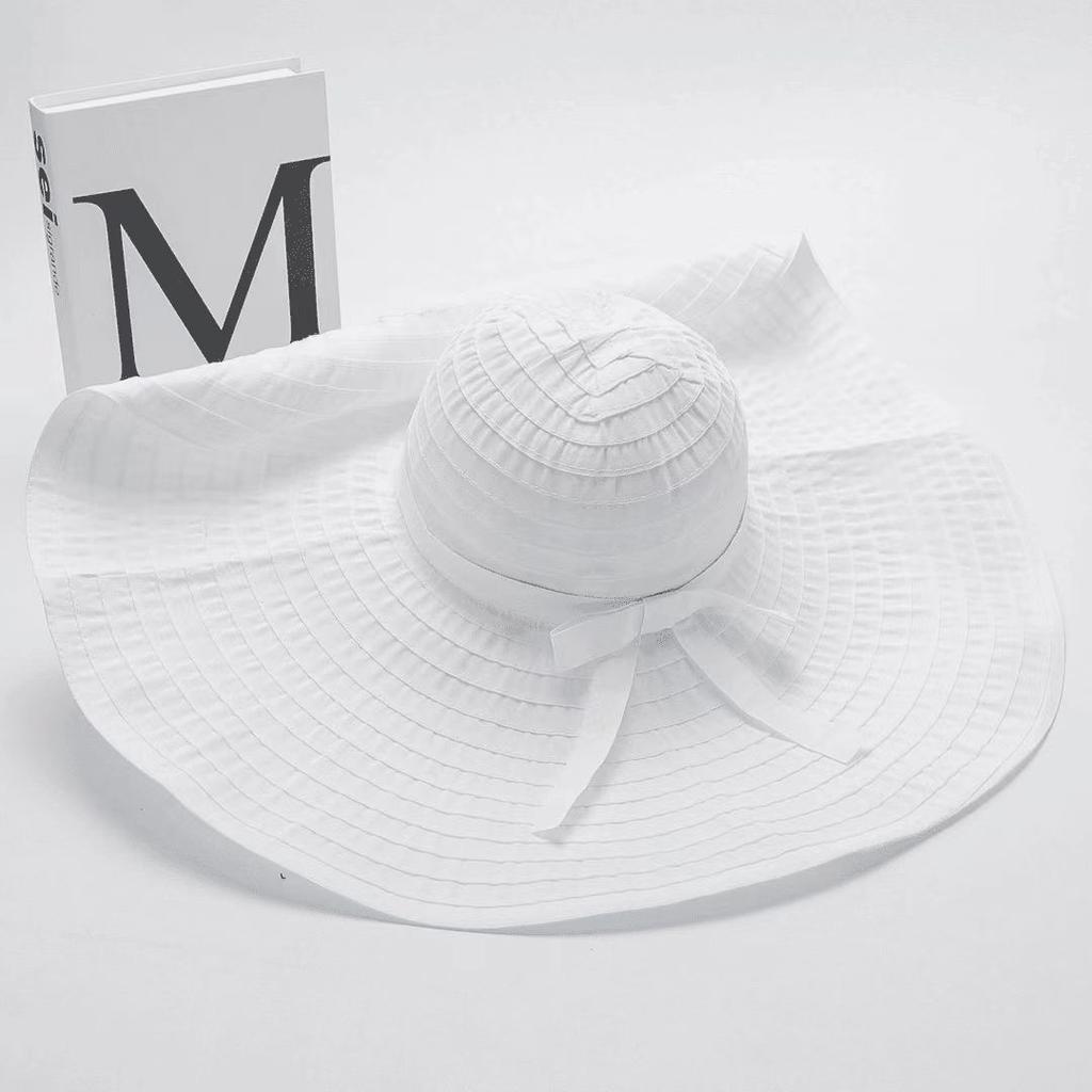 WTEMPO Cappelli da Sole Pieghevoli da Donna per Primavera Estate, a Tesa Larga, per Vacanze, Viaggi, Spiaggia, Traspiranti, con Fiocco