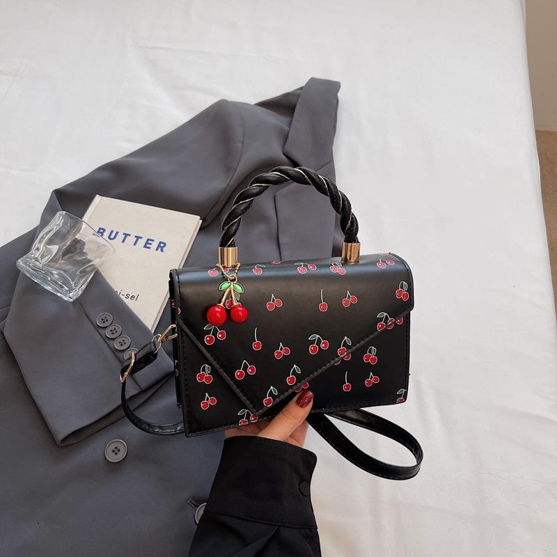 Borsa a tracolla quadrata in ecopelle con stampa ciliegie per donna, borsa a spalla carina