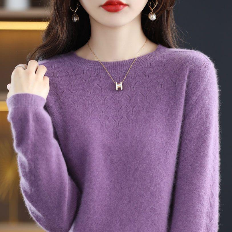 Volný podzimní a zimní nový vyhloubený dámský svetr se svetrem s kulatým výstřihem a stylovou pletenou základnou
