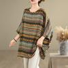 Oversized Vintage Stripe Floral Casual Loose Long T Shirt Tops Women Summer T-shirt