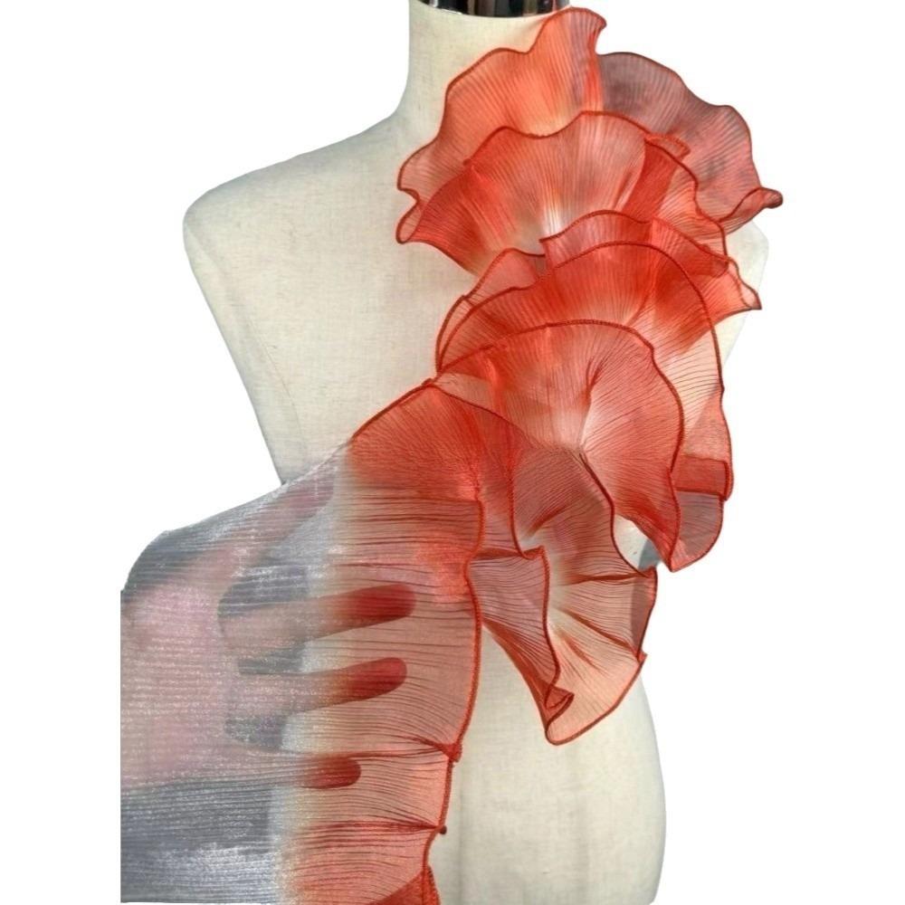 13 Cm X 1 Yard Pleated Fabric Three-Dimensional Pleated Transparent Edge Gradient Organza Lace Trim Colorful Gradient 13CmX1 Yard оранжевый