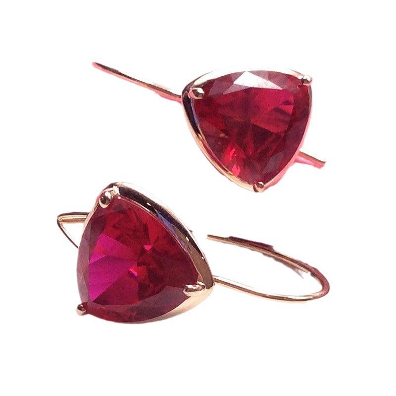 Exquisite Russian 585 Purple Gold Luxury Triangle Egg Surface Redstone Earrings Rose Gold Plated Femininity Earrings