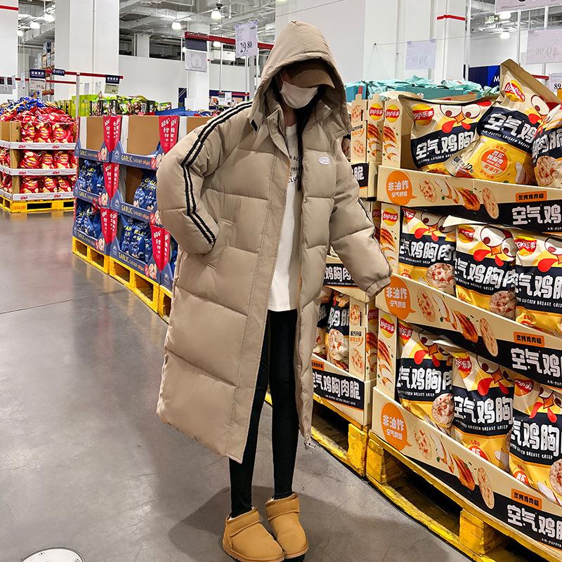 

Женская зимняя 2025 новая корейская длинная свободная куртка в стиле преппи, универсальная, с капюшоном, толстая, на хлопковой подкладке XXXL хаки