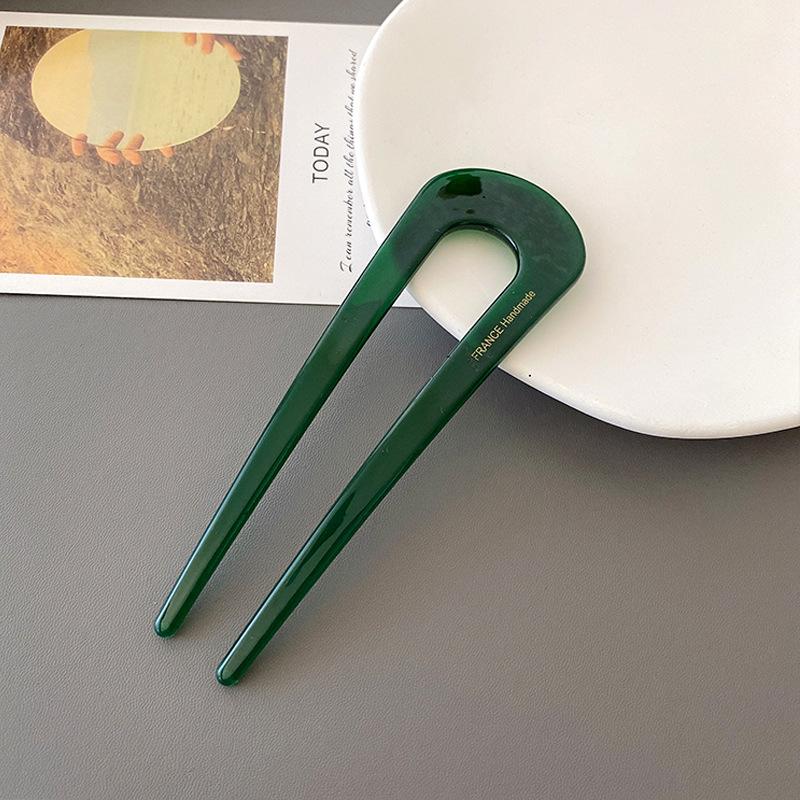 Simple Leopard Print Acetate Geometric U-shaped for Women's Hair Clip Elegant Retro Chinese Coiled Hair Accessory Hairpin