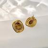 IngeSight.Z Classic Retro 18K Gold Plated Stainless Steel Stud Earrings Women Fashion Natural Stone Square Geometric Ear Jewelry