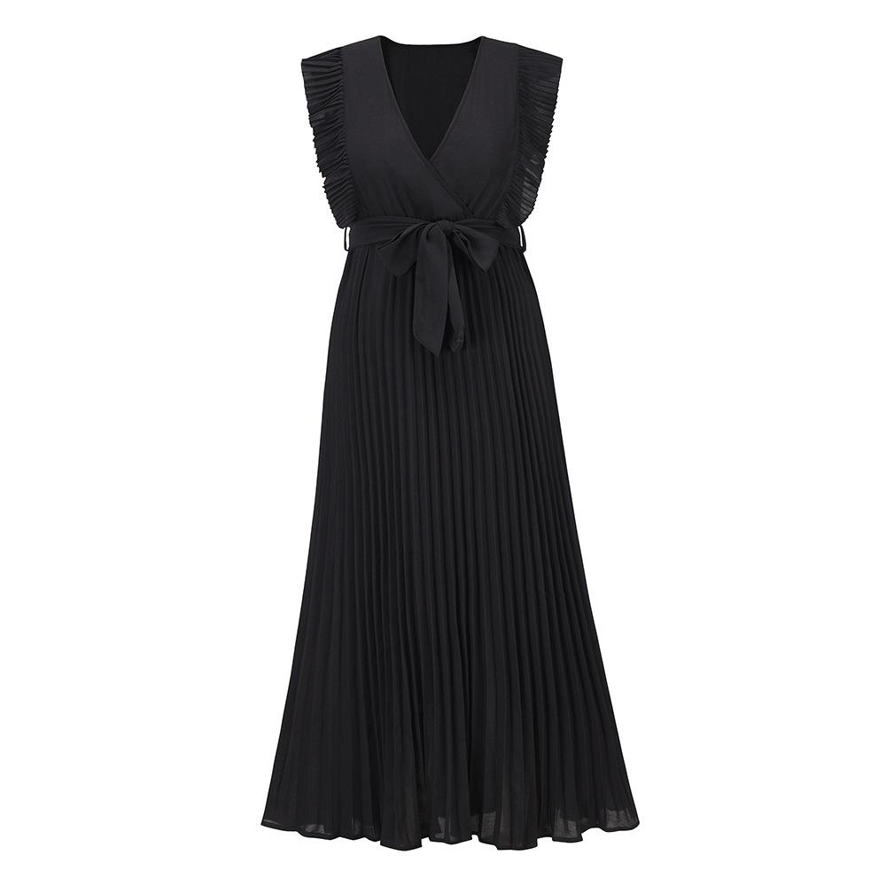 Strand Schlank Sexy Rüschenärmel Chiffon Plissee Einfarbig Kleider