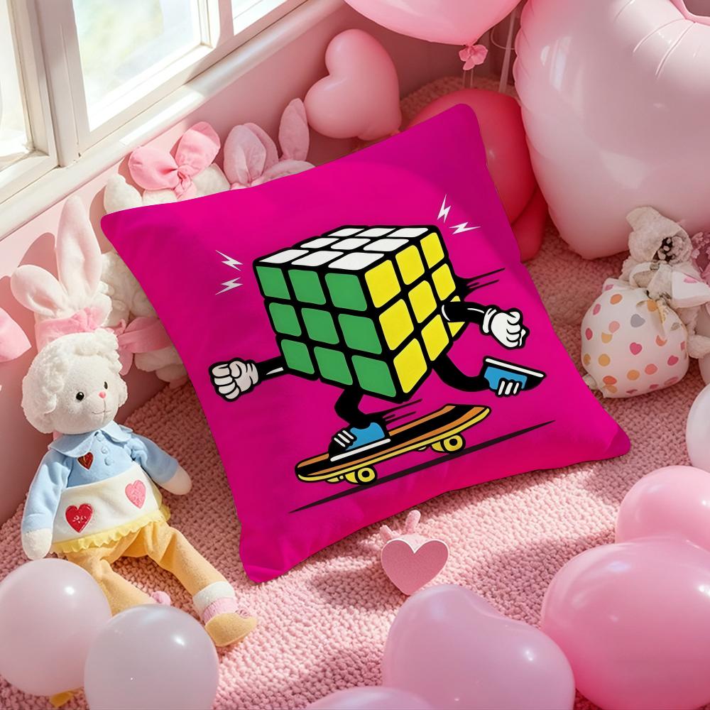 cartoon style Rubik's cube Cute Cushion Cover Pattern Printed Pillowcase for Living Room Sofa Cushion Cover & Bedroom Decor