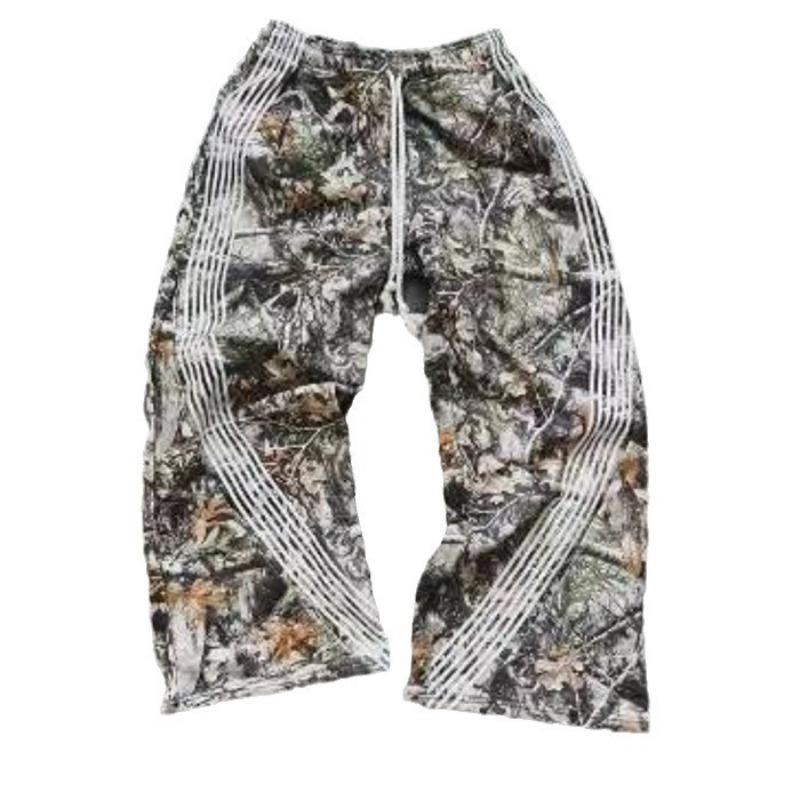EastRogue American Retro High Street Work Pants, Leaf Camouflage Functional Heavy-duty Striped Wide-leg Pants, Loose and Casual Pants