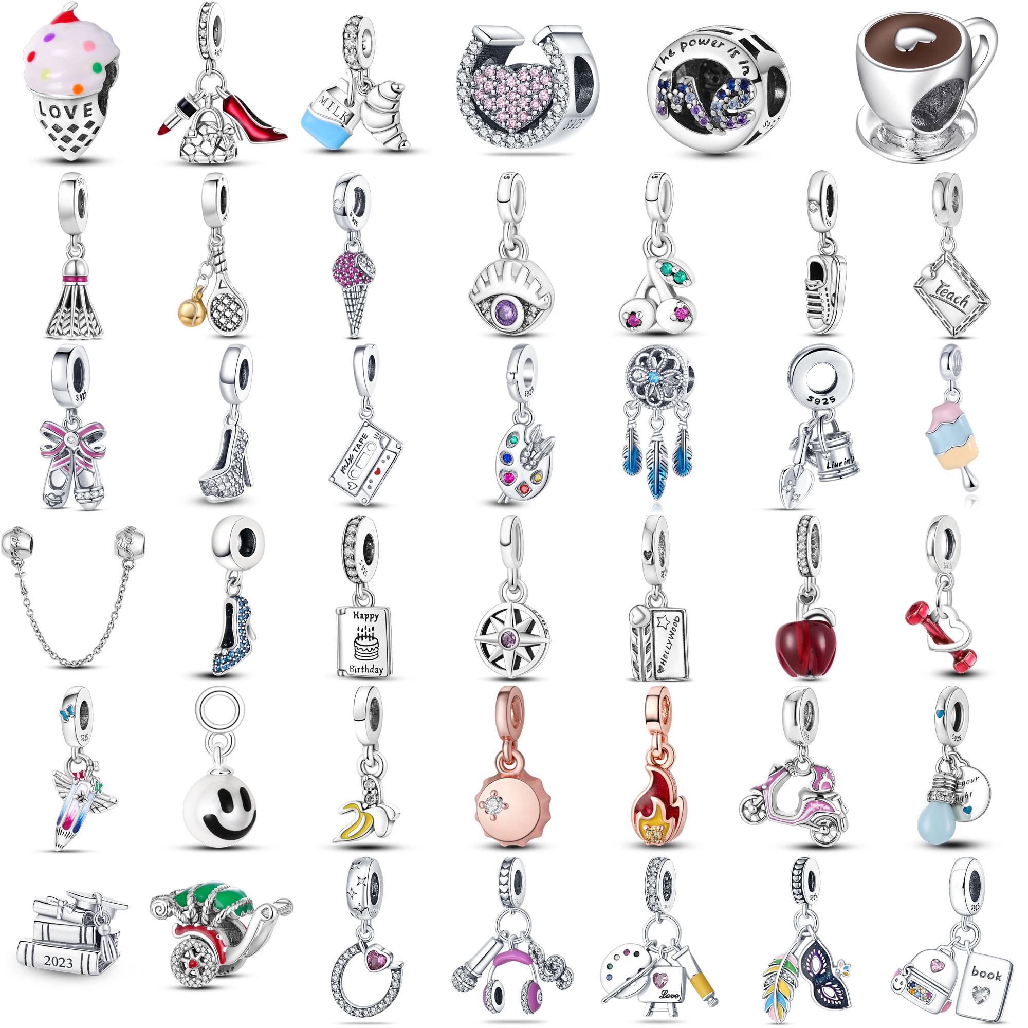

Women 925 Silver Dangle Charm Beads For Life High heels Painting Fit Original Bracelet DIY For Pendant Necklace Making