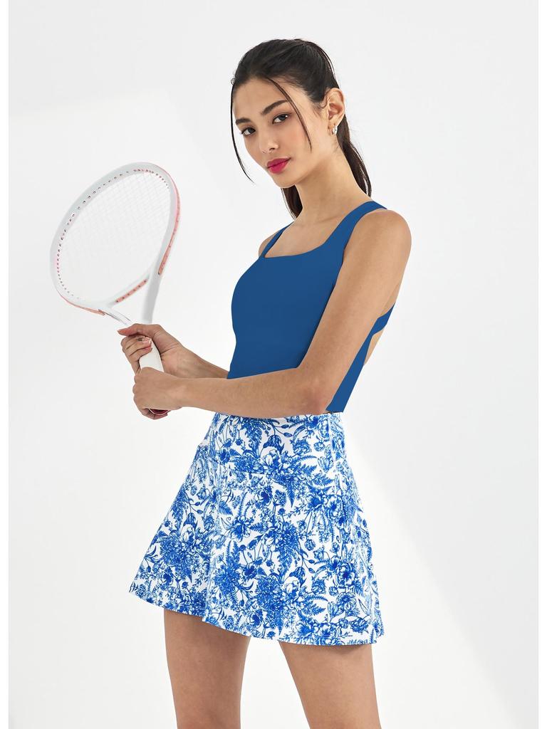 Women's Summer Activewear Set: Yoga Print Mini Skirt & Bra - Anti-Exposure for Outdoor Sports (Golf, Tennis, Badminton)