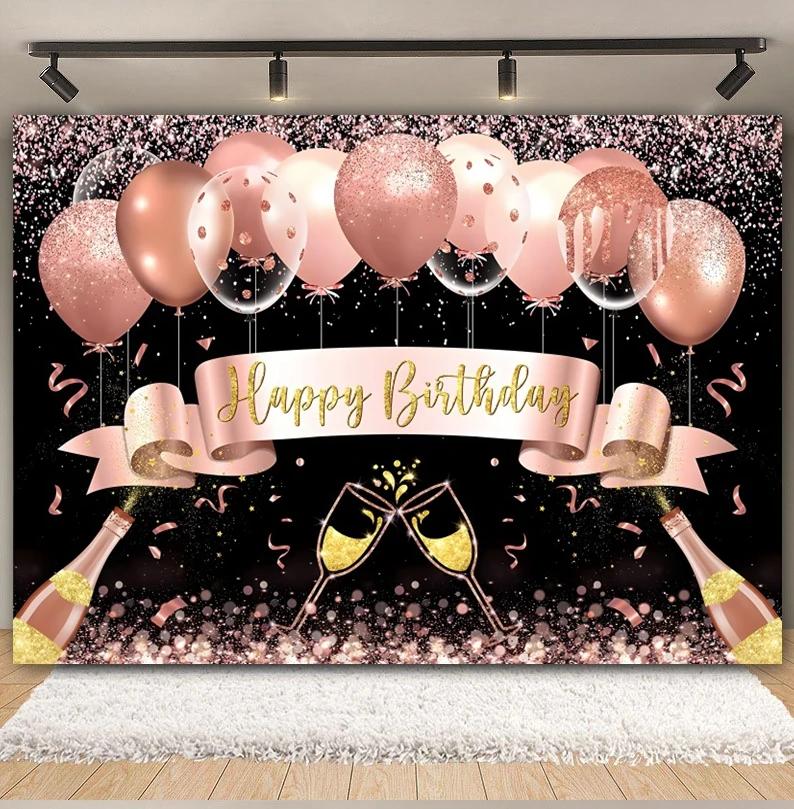 Black Gold Happy Birthday Backdrop Glitters Balloon 18th 30th 40th Adult Anniversary Birthday Party Photography Background Decor14