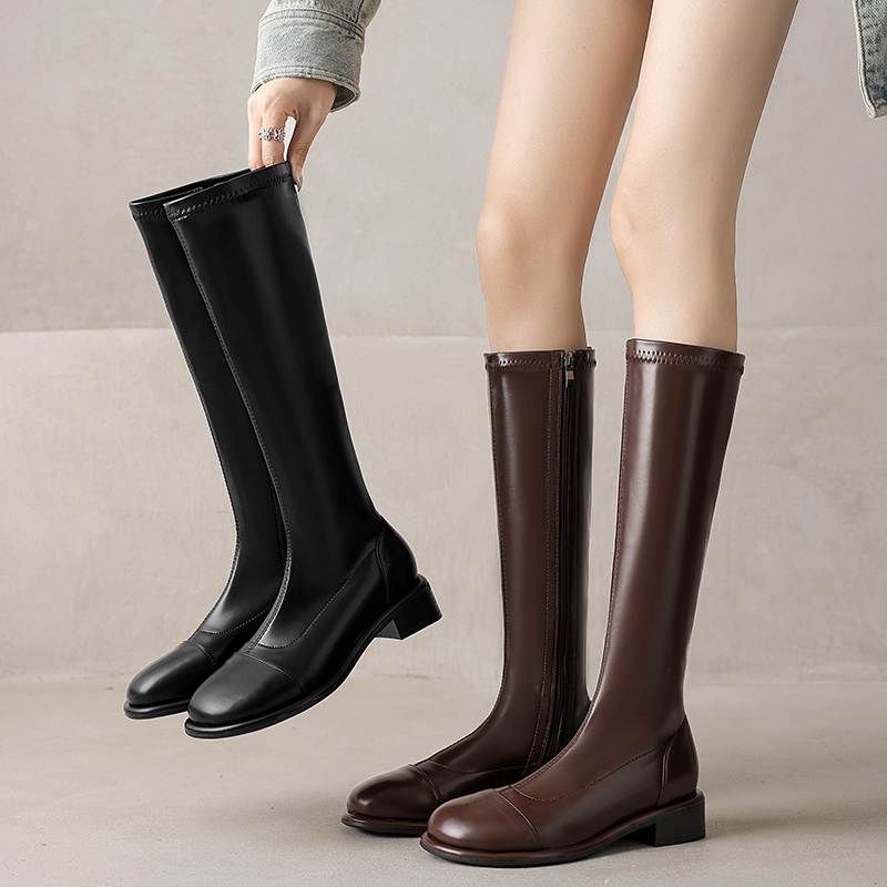 Krazing Pot Microfiber Autumn Winter Shoes Low Heels Size 43 Long Boots Half Boots Zip Thigh High Boots