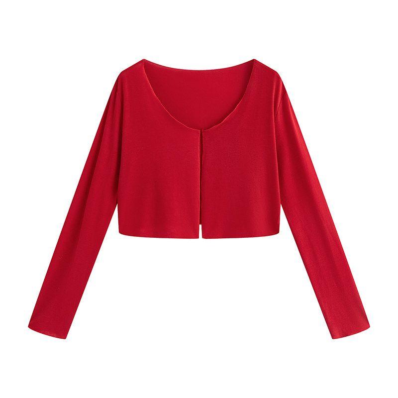 

Julu Studio Du Lili Girl Slightly Oversized Girls Retro Pure Desire Floral Strapless + Cardigan Plus Size Suit Red Cardigan M