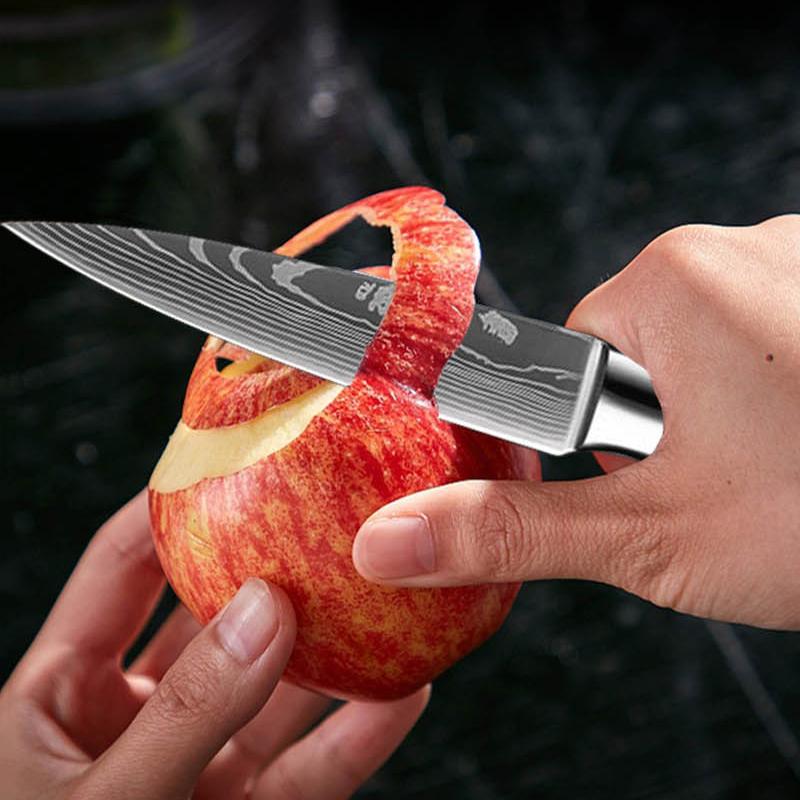 Stainless Steel Kitchen Knives Laser Pattern Chef Knife Slicing Peeling Cleaver Meat Fish Sushi Cutter for Household