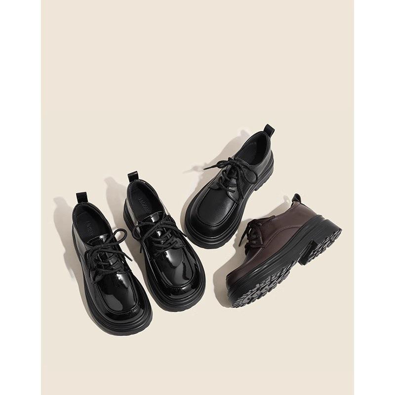 Black small leather shoes women's British style 2025 summer new leather versatile comfortable soft-soled single shoes platform loafers