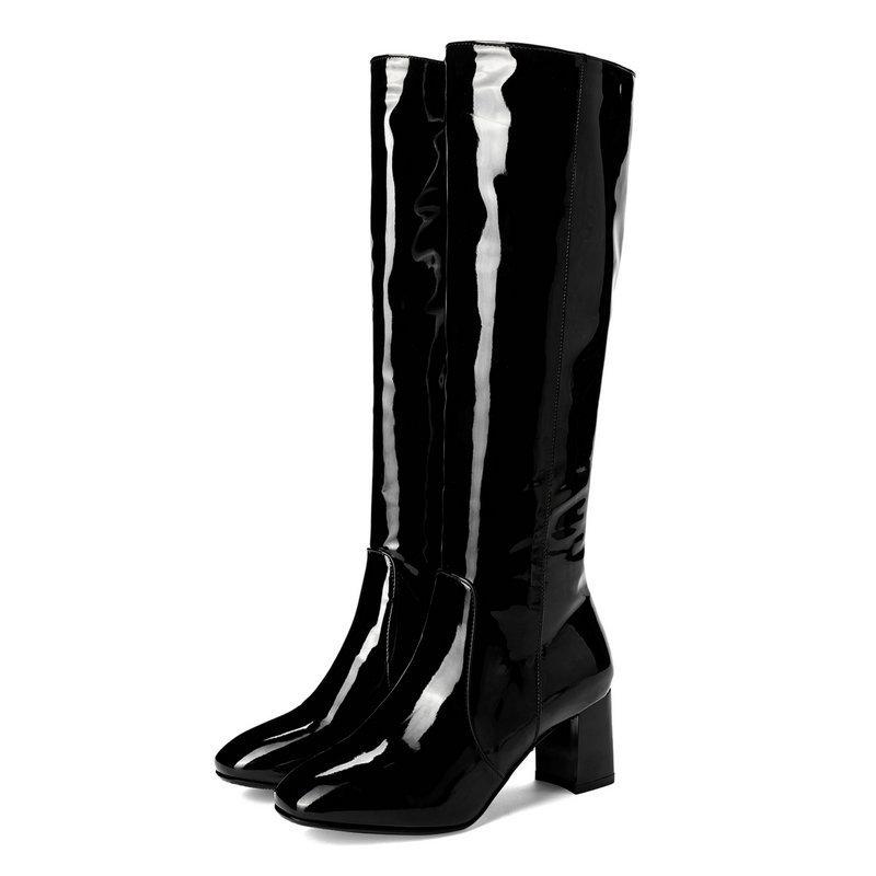 Autumn Winter Knee High Boots Women Black Red Patent Leather Women High Boots Luxury Casual Heels Fashion Long Party Shoe Female