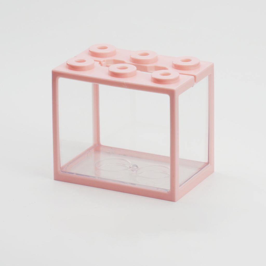 Mini Plastic Fish Tank Stackable Desktop Mini Aquarium Micro Aquatic Landscape Tank LED Light Decor Small Eco Cylinder Supplies