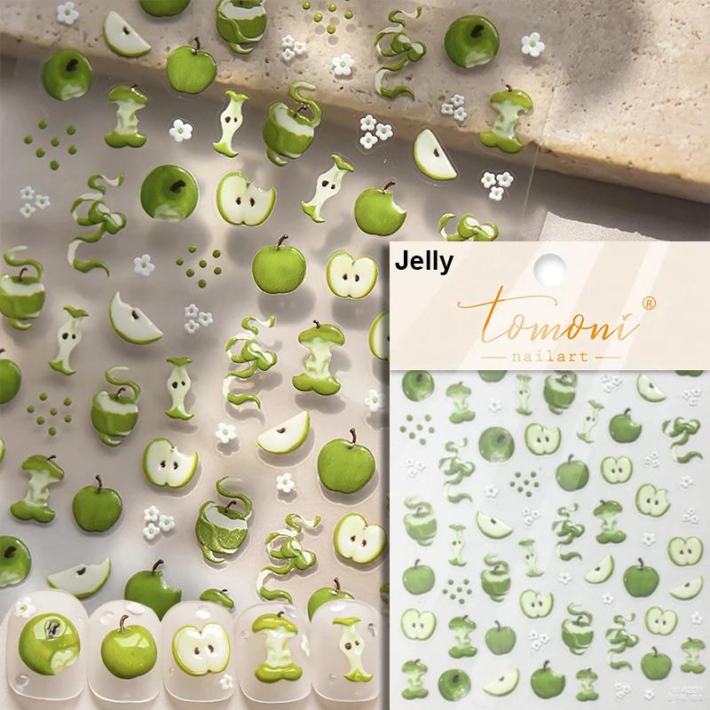 1 piece5D Cute Fruit Jelly Nail Stickers Red and Green Apple High Quality Nail Stickers New Embossed Nail Art Decoration Sticker