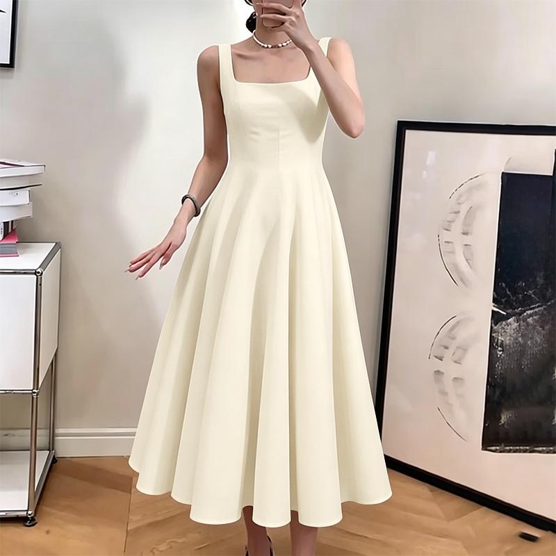 ZANZEA Elegantes, ärmelloses, tailliertes A-Linien-Hosenträgerkleid für Damen M beige