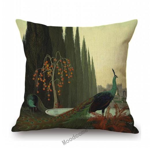 Flower Birds Peacock Floral Oil Painting Parrot Home Decoration Cotton Linen Sofa Throw Pillow Case Beautiful Cushion Cover Case