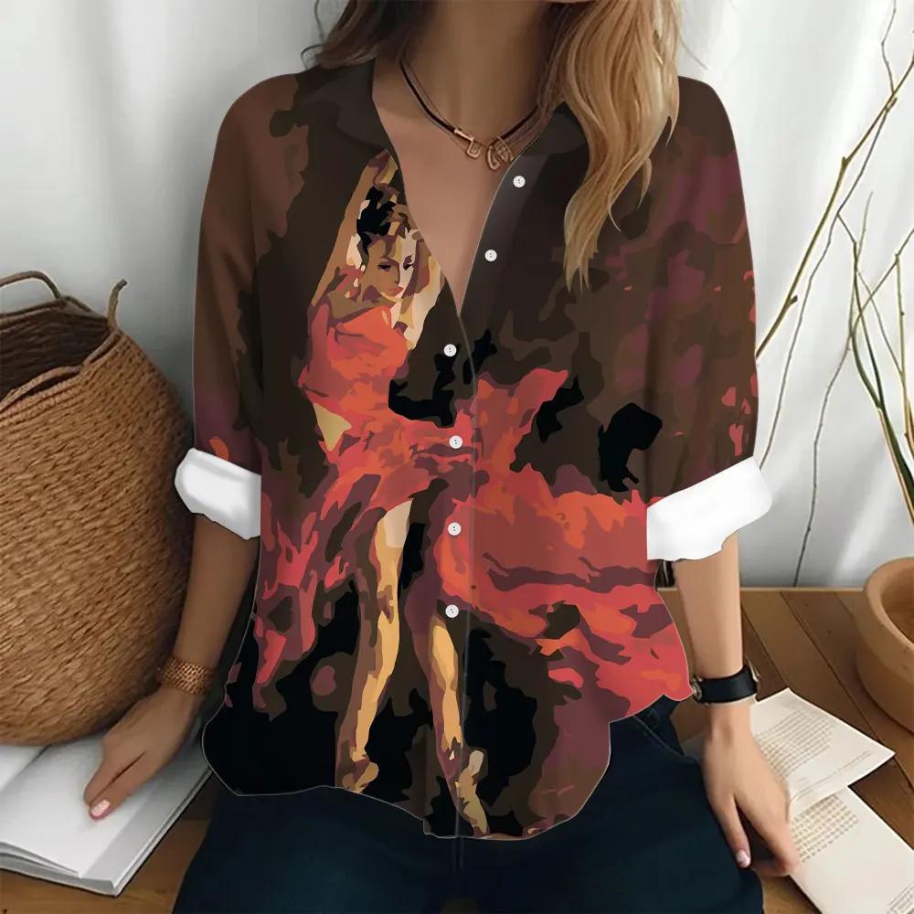 Women's Long Sleeve Shirt Painting Art Print Top Summer Women's Elegant Blouses Women's Fashion Top Loose Commuters Shirts