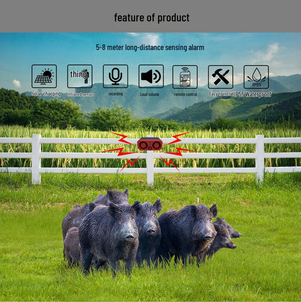 High-Power Dual Speaker Solar Animal Repeller with Infrared Sensor and Red/Blue Strobe Light