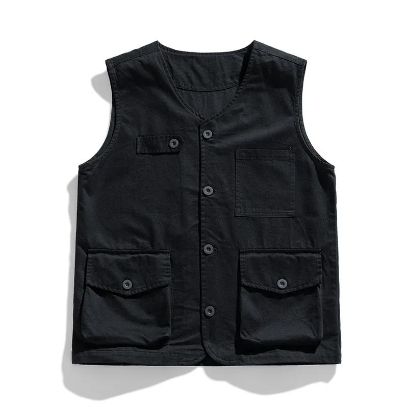 

Outdoor Men s Fishing Vest Retro Tooling Style Sleeveless Vests Thin Adventure Reporter Multi-Pocket Work Loose Waistcoat XXXL чёрный