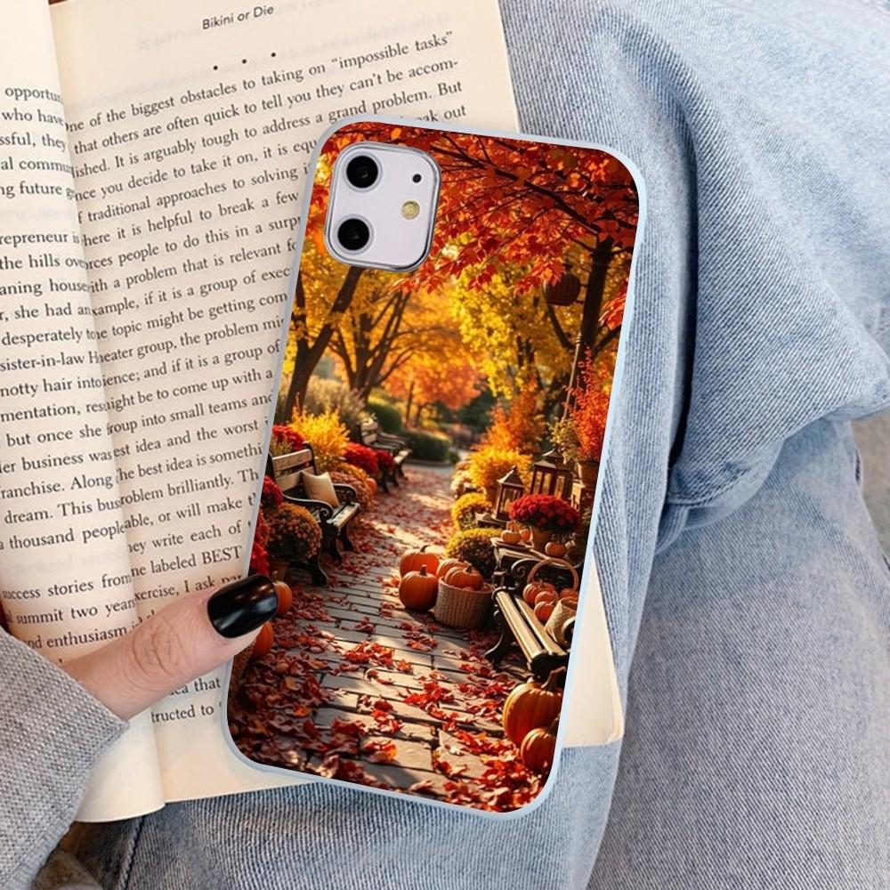 Pumpkin Happy Fall Autumn Phone Case For IPhone 14 11 12 13 Mini Pro Xs Max 8 7 6 6S Plus X XR Solid Candy Color Case